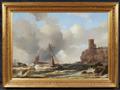 Unknown Artist 19th century - Coastal Landscape with Sailing and Rowing Boats on Choppy Seas and a Round Tower - image-2