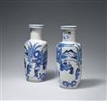 Two blue and white rouleau vases. Qing dynasty, 19th century - image-1