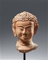 A Haripunjaya style terracotta head of a Buddha. Thailand, Lampun, Wat Kukuta. 13th century - image-1