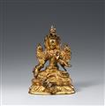 Grüne Tara (Shyamatara). Bronze vergoldet. Tibet, 19./20. Jh. - image-1