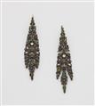 A pair of Iberian silver 18k gold emerald and diamond earrings. - image-1