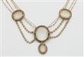 A French Neoclassical 18k gold enamel pearl and shell cameo garland necklace. - image-2