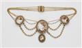 A French Neoclassical 18k gold enamel pearl and shell cameo garland necklace. - image-1