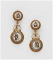 A pair of 8k gold filigree and Roman micromosaic earrings. - image-1