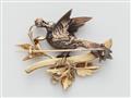 A silver 14k gold diamond and seed pearl brooch depicting a bird on a twig. - image-2