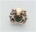 A silver 18k gold emerald and cushion cut diamond frog brooch. - image-2