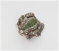 A silver 18k gold emerald and cushion cut diamond frog brooch. - image-1