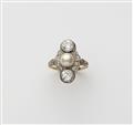 A platinum 14k gold diamond and natural pearl Belle Epoque ring. - image-1