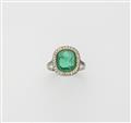 A French platinum, diamond and Colombian emerald Belle Epoque ring. - image-1