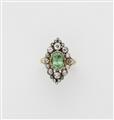 A French Belle Époque 18k yellow gold and silver demantoid marquise ring. - image-1