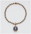 A German forged 18k bicolour gold black star sapphire and ruby necklace with a large granulation and Ceylon star sapphire pendant. - image-1