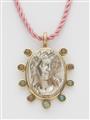 A German one of a kind 18k gold and opal pendant with a silver cast Bacchus head after a 19th century cameo. - image-1