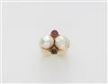 A German 14k gold baroque pearl and tourmaline ring. - image-1