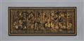 Eight gold-painted black lacquer panels of a screen, mounted. 19th century - image-1