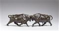 A bronze okimono of two fighting bulls. Late 19th entury - image-2