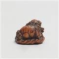 A boxwood netsuke of two shishi. 19th century - image-5