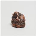 A boxwood netsuke of two shishi. 19th century - image-6