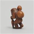 A boxwood netsuke of a monkey with a large gourd. Late 19th century - image-6