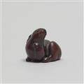 A wood netsuke of a chubby hare. 19th century - image-4