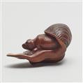 A wood netsuke of a frog on a taro leaf. 19th century - image-5