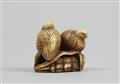 Netsuke zweier Wachteln auf Hirse. Elfenbein. Frühes 19. Jh. - image-6