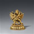 A Tibetan fire-gilt bronze figure of Hayagriva in yab-yum. 19th century - image-1