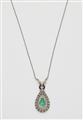 A platinum and 14k gold black enamel diamond onyx and emerald Art Déco pendant necklace. - image-1