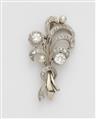 An Art Déco 14k gold platinum diamond and pearl spray brooch. - image-1