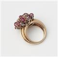 A Retro Style 18k rose gold diamond and ruby cabochon "raspberry" ring. - image-2