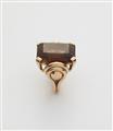 A Retro Style 18k rose gold and large cognac coloured citrine ring. - image-2