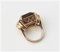 A Retro Style 18k rose gold and large cognac coloured citrine ring. - image-3