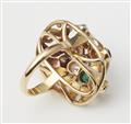 A German 18k gold diamond pearl and gemstone domed ring. - image-2