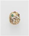 A German 18k gold diamond pearl and gemstone domed ring. - image-1