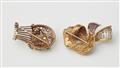 Two German 14/18k gold diamond and coloured gemstone brooches. - image-2