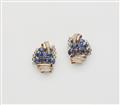 A pair of Retro Style 14k red gold diamond and sapphire clip earrings. - image-1