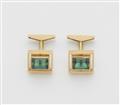 A pair of German 18k gold and green tourmaline cufflinks. - image-1