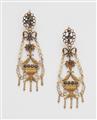 A pair of Neoclassical Sicilian 14k gold silver and diamond multi part vase pendant earrings. - image-1