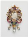 An Italian 18k gold, polychrome enamel, diamond, pink sapphire and opal cameo brooch. - image-1