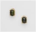 A pair of Italian 18k gold and green tourmaline cabochon clip earrings. - image-1