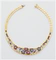 An 18k gold diamond sapphire and ruby necklace. - image-1
