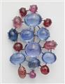 A German 18k white gold Ceylon sapphire and ruby cabochon brooch. - image-2