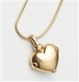 An 18k gold diamond and ruby cabochon heart pendant with enclosed 14k gold chain. - image-2