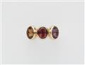 A German 18k gold and coloured tourmaline three stone ring. - image-1