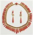 An 18k gold and Sciacca coral Etruscan Revival demi-parure. - image-2