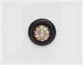 A 14k gold black enamel and diamond circular brooch. - image-1
