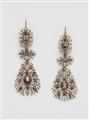 A pair of Flemish red gold filigree silver and diamond Baroque style earrings. - image-1