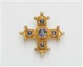 An Italian Byzantine Revival 18k gold and sapphire cross pendant brooch. - image-1