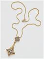 An Etruscan Revival 18k gold enamel and micromosaic pendant with attached chain. - image-1