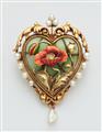 An Art Nouveau 18k gold polychrome enamel and pearl heart pendant. - image-1