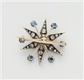 A French Belle Epoque silver 18k gold diamond and sapphire star brooch with detachable mount. - image-2